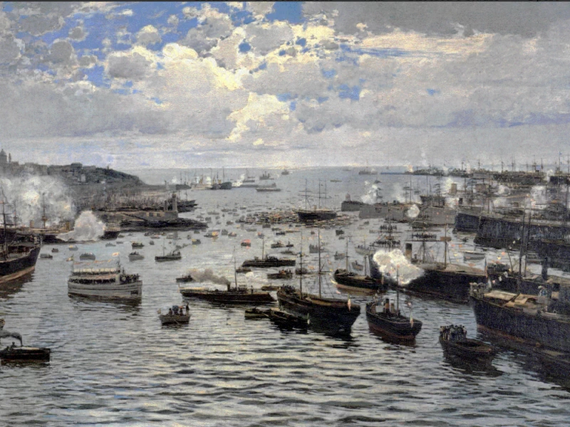 1863-Giuseppe Sacheri - Il porto di Genova durante le feste Colombiane